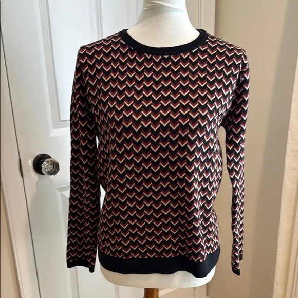 Gerard Darel Paris - Chevron Pattern Sweater in Black/Tan/Burgundy - Size 2 - Picture 1 of 6